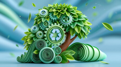 绿色齿轮树与回收符号
