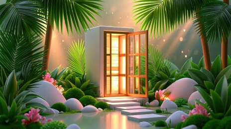 热带丛林中的发光小屋