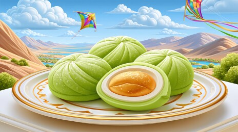 绿色包子与风筝风景