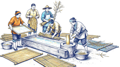 古法匠人团队分工协作传统造纸工序