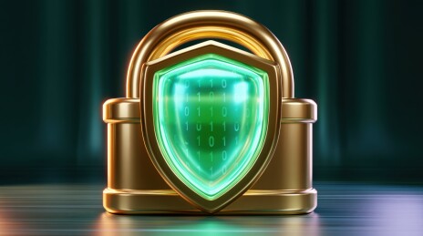 金色锁形盾牌与二进制代码