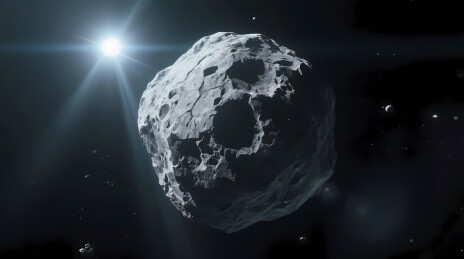 深邃宇宙中崎岖的灰色小行星