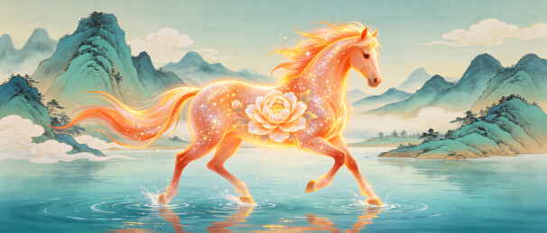 青山碧水流光花马国风祥瑞插画