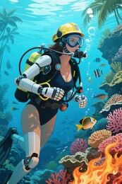 水下机械臂潜水插画