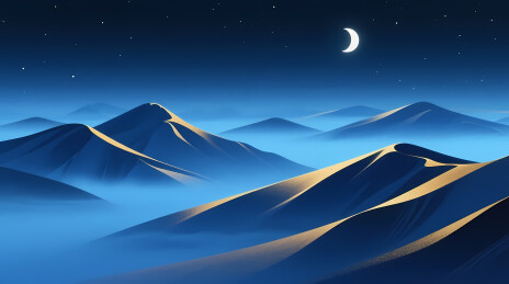 月夜沙漠山峦星河静谧