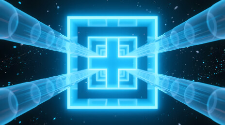 青蓝霓虹十字闪耀深邃宇宙