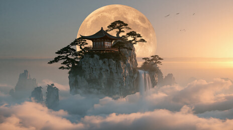日崖枫亭飞瀑秋景   