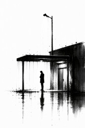 雨棚下独自守候的身影