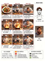 这是一张关于厨师角色设计和动作说明的图片