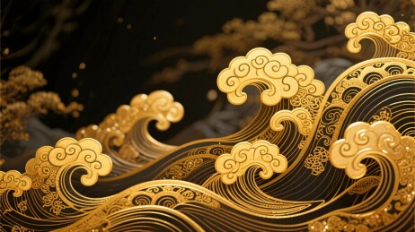 金色浪潮艺术插画