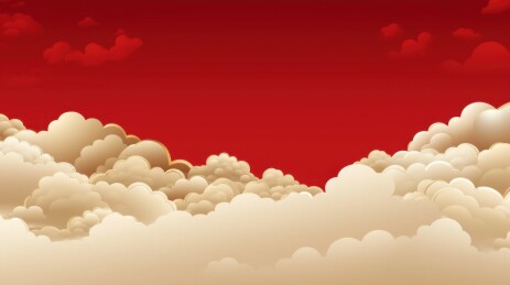 红色天空白云缭绕祥云图案