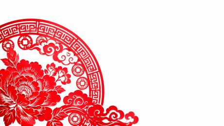 深红金瑞羊剪影祥云留白极简背景图