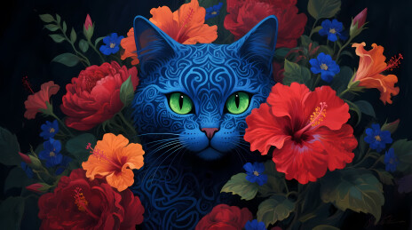 幽蓝灵猫花丛神秘梦境