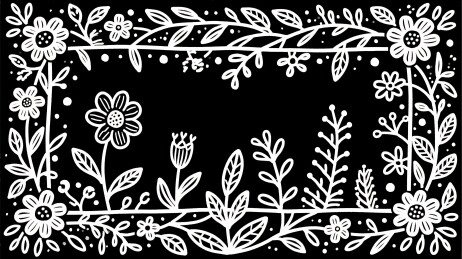 黑白花卉边框插画