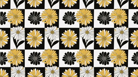 黑白黄花方格图案插画
