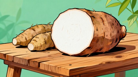 木桌山药对半食材插画