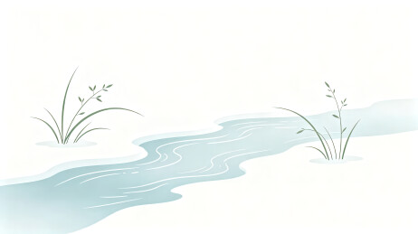 简约国风溪流青草淡雅风格装饰插画