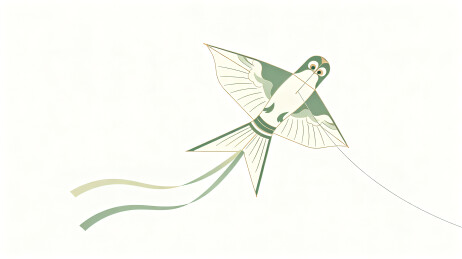 古风绿调燕子风筝扁平国风风格插画
