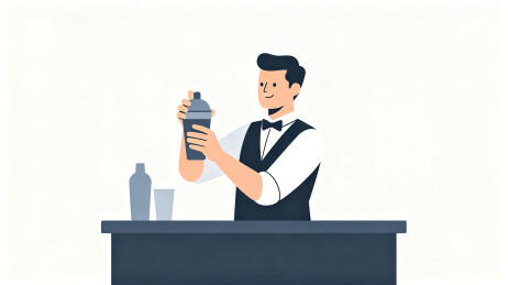 帅气调酒师摇晃调酒杯工作扁平卡通插画