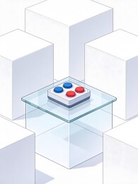 白色立方体中的按钮装置