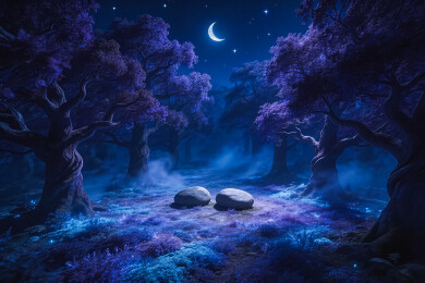 月夜奇幻紫雾森林