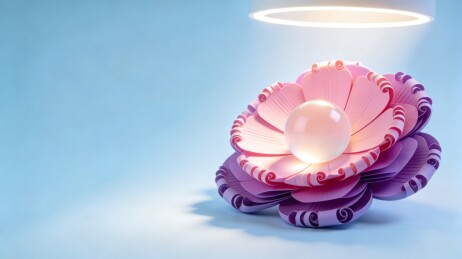 3D抽象花朵与发光珍珠