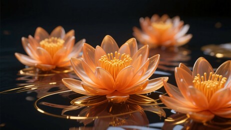 橙色莲花水面艺术插画