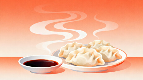 热腾腾的饺子配蘸酱