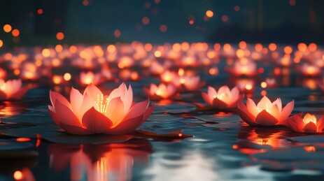 中元节许愿祈福放河灯浮灯莲花蜡烛灯场景插