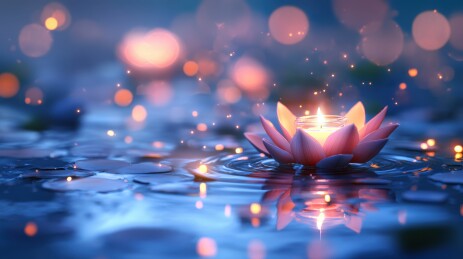 中元节许愿祈福放河灯浮灯莲花蜡烛灯场景插