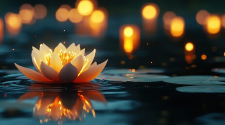 中元节许愿祈福放河灯浮灯莲花蜡烛灯场景插