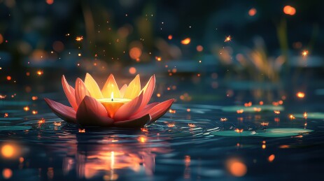 中元节许愿祈福放河灯浮灯莲花蜡烛灯场景插