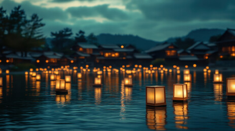 中元节祈福放河灯浮灯