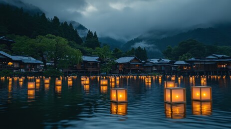 中元节祈福放河灯浮灯