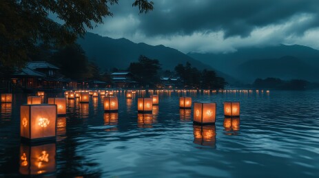 中元节祈福放河灯浮灯