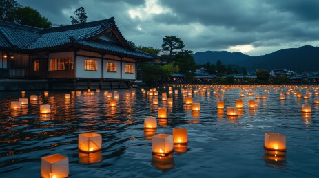 中元节祈福放河灯浮灯
