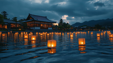 中元节祈福放河灯浮灯