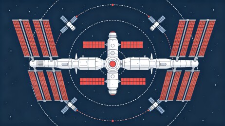 空间站卫星环绕轨道平面插画