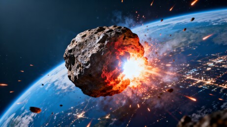 小行星冲向地球太空撞击景象