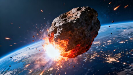 小行星冲向地球太空撞击景象