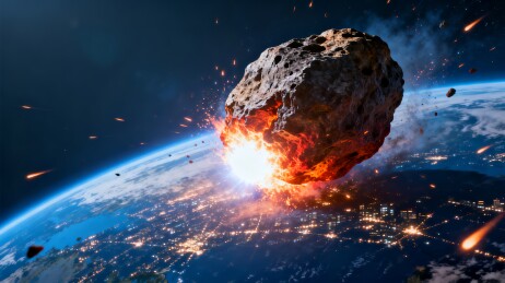小行星冲向地球太空撞击景象