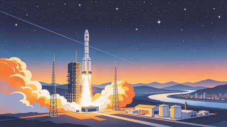 火箭发射航天基地插画图景