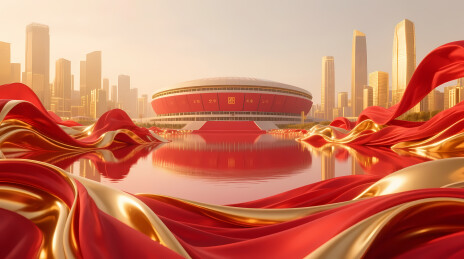 红色圆楼迎晨曦