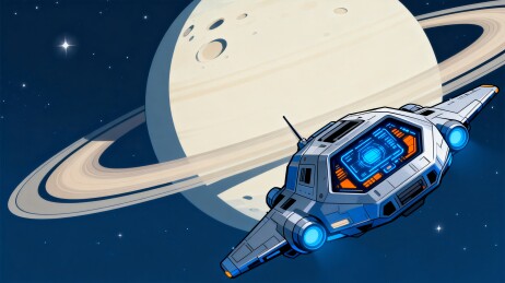 宇宙飞船航行土星太空科幻插画