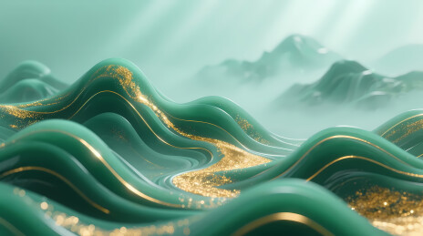 墨绿山峦缀金纹