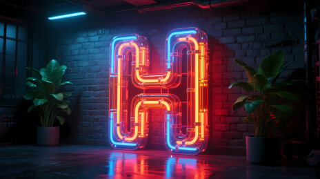 霓虹 H 灯砖墙绿植赛博风