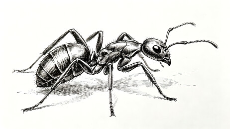 钢笔手绘蚂蚁黑白昆虫写实素描插画