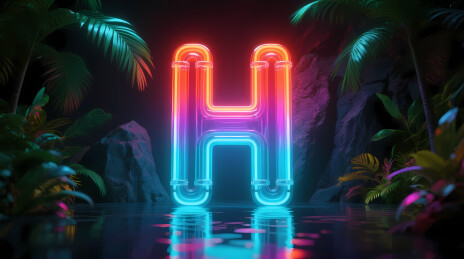 幽暗丛林中霓虹 H 的赛博倒影