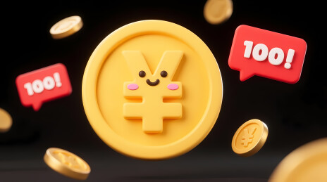 金色日元硬币与飞舞金币