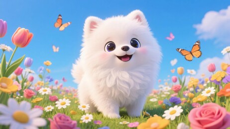 小白狗在繁花间